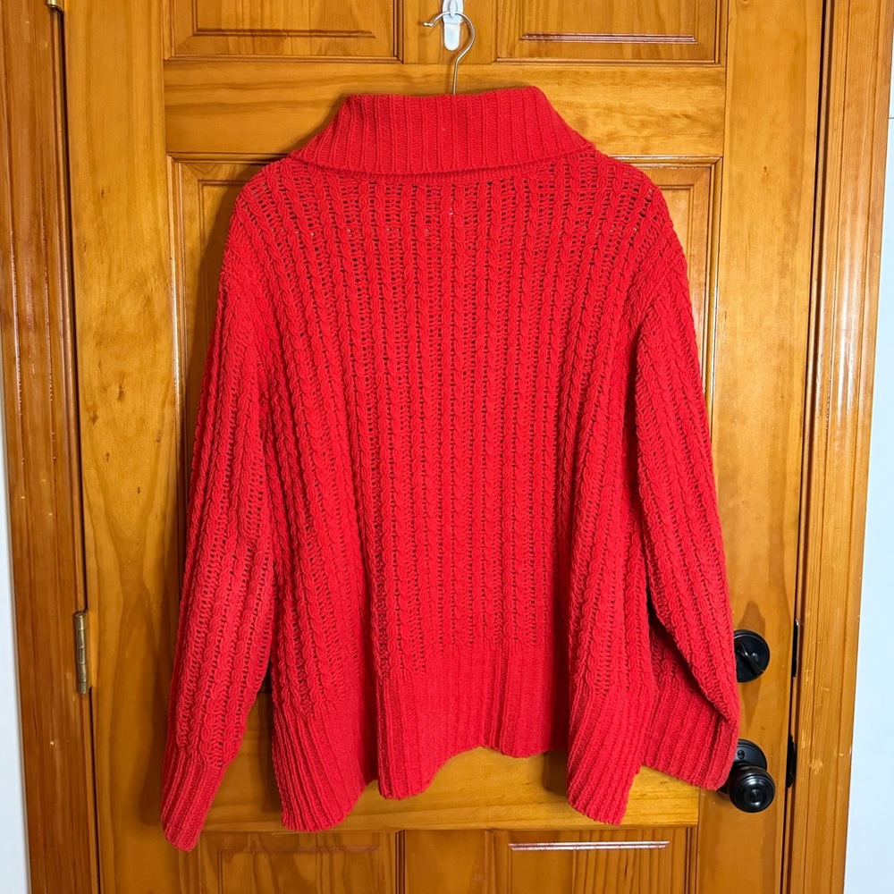 Aerie Cable Car Knit Quarter Zip Cozy Sweater Holiday Red Medium - Picture 7 of 9